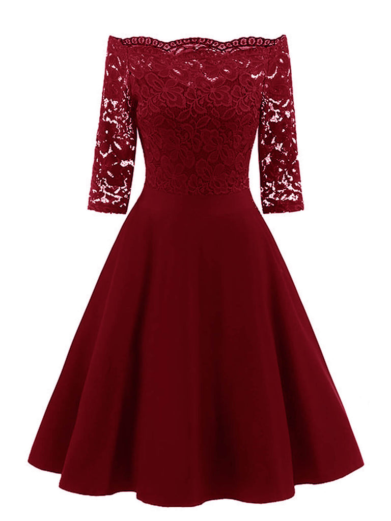 Dunkelblau 1950ER SPITZE SCHULTERFREIES KLEID