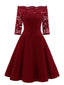 Weinrot 1950ER SPITZE SCHULTERFREIES KLEID