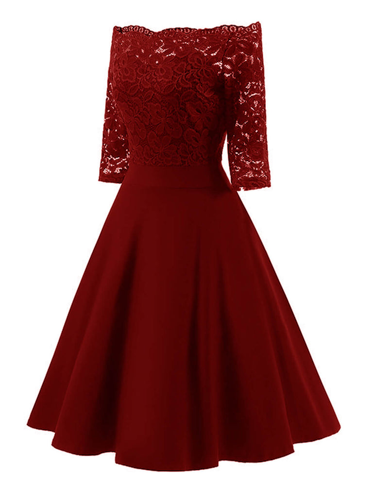 Dunkelblau 1950ER SPITZE SCHULTERFREIES KLEID