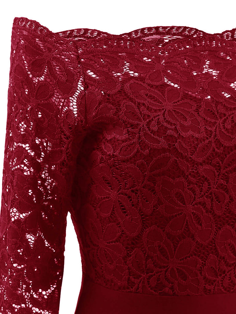 Dunkelblau 1950ER SPITZE SCHULTERFREIES KLEID