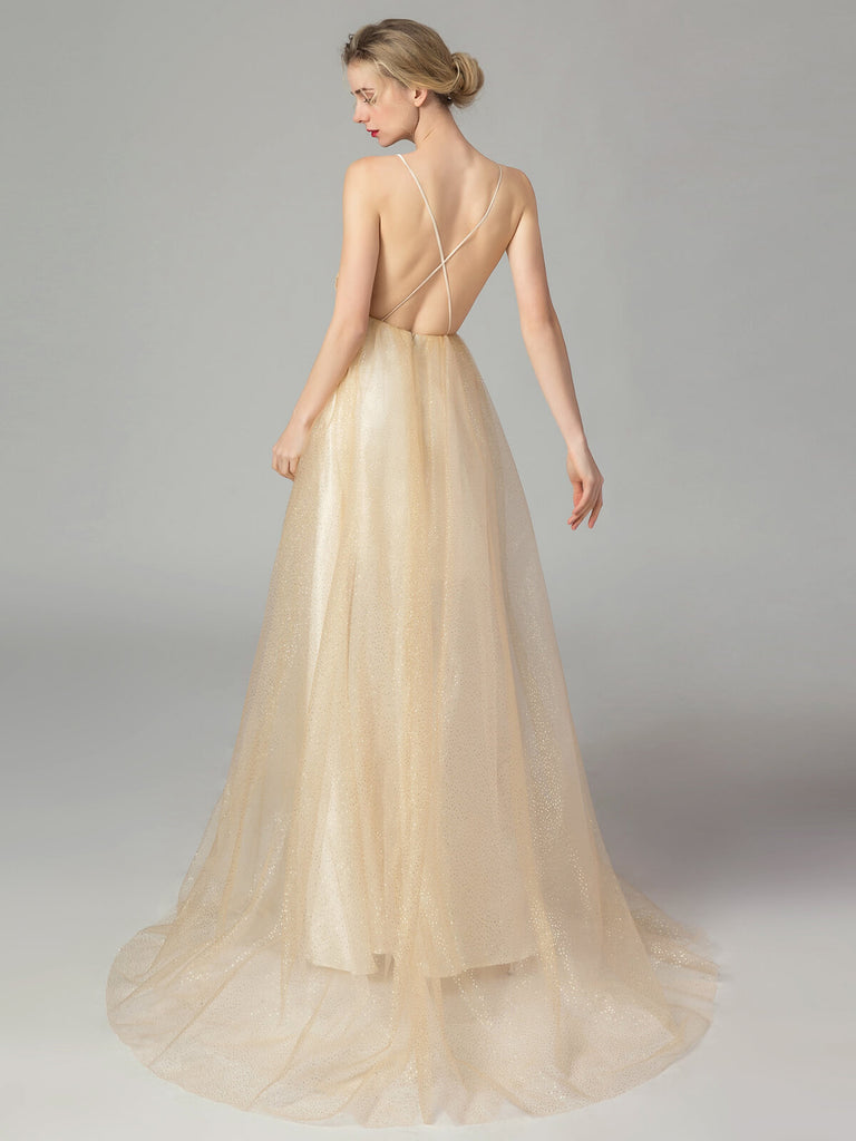 APRIKOSE VINTAGE SPAGHETTI TRÄGER BRAUTJUNGFER KLEID