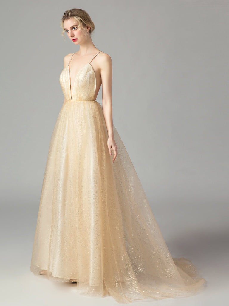 APRIKOSE VINTAGE SPAGHETTI TRÄGER BRAUTJUNGFER KLEID