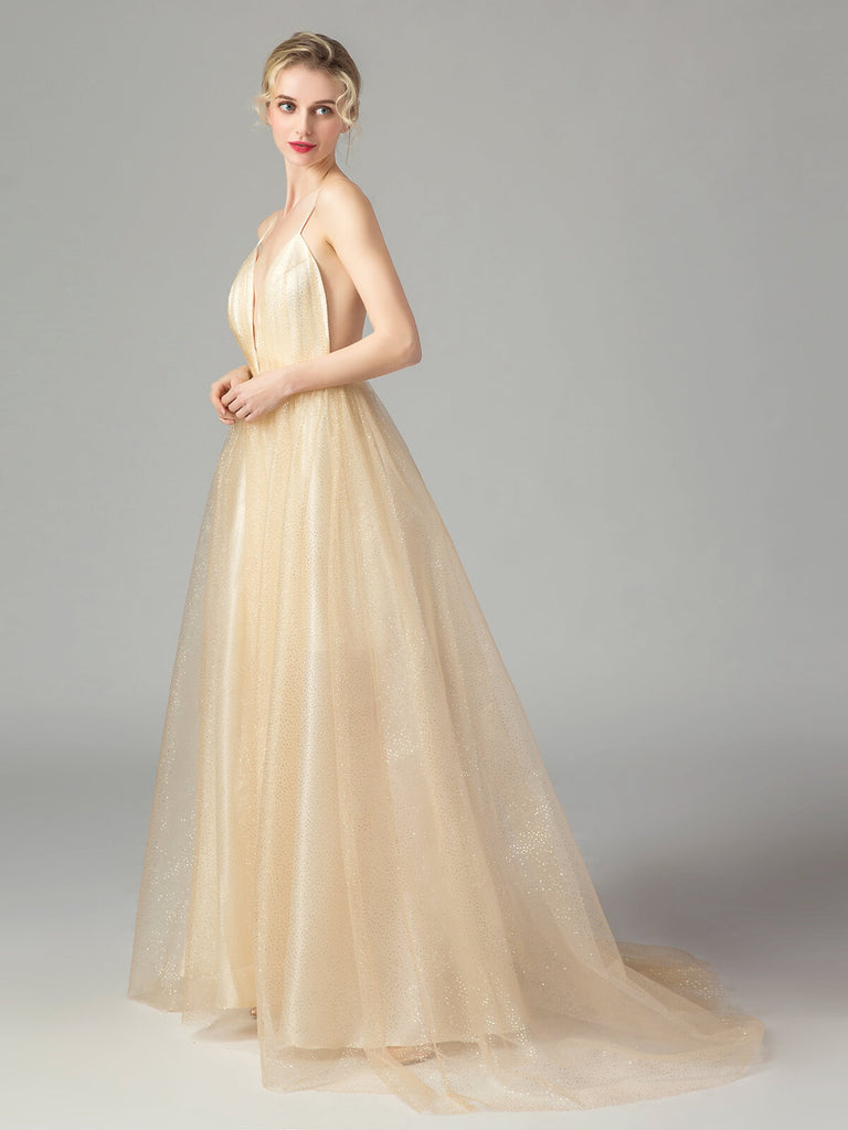 APRIKOSE VINTAGE SPAGHETTI TRÄGER BRAUTJUNGFER KLEID