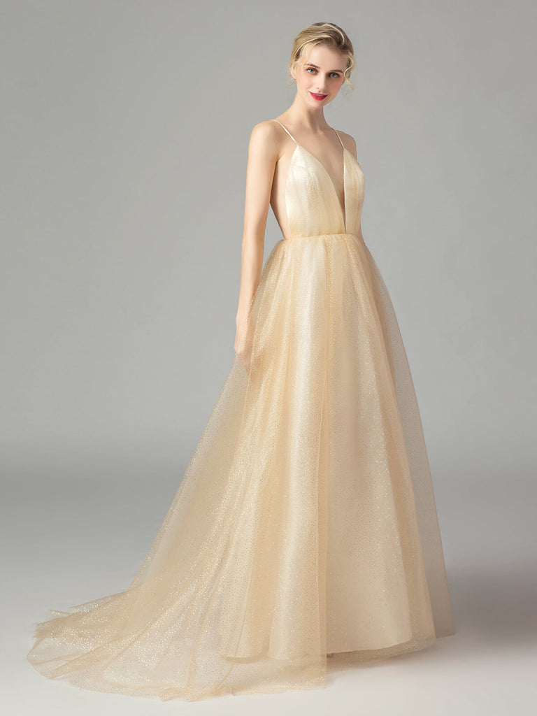 APRIKOSE VINTAGE SPAGHETTI TRÄGER BRAUTJUNGFER KLEID