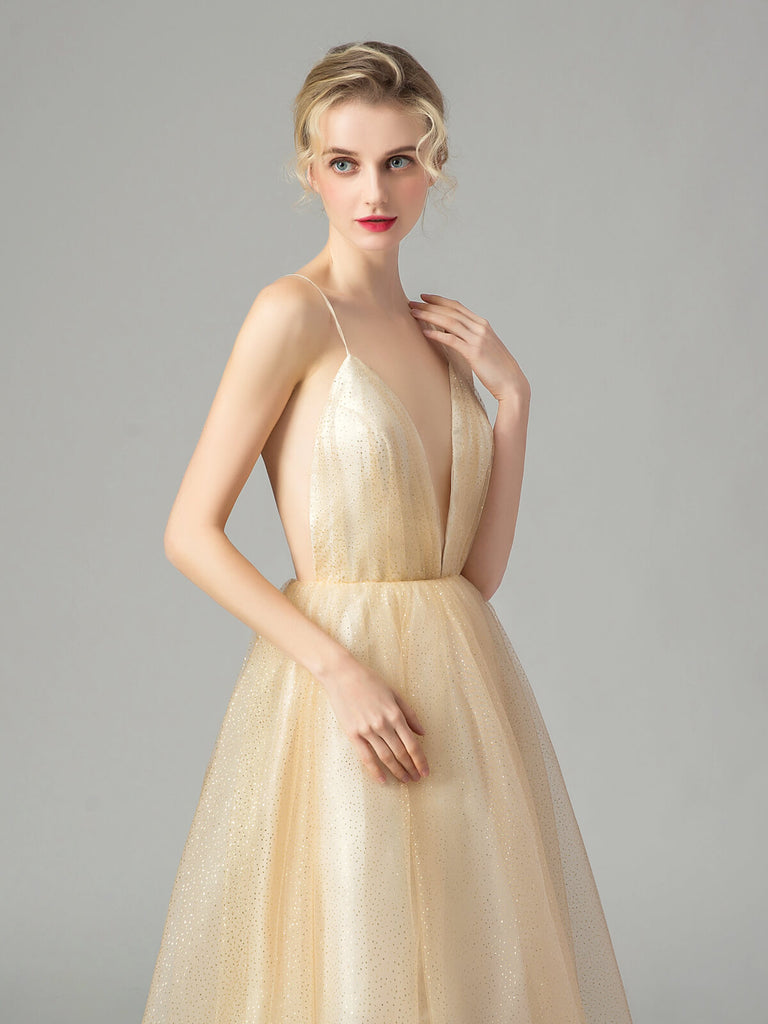 APRIKOSE VINTAGE SPAGHETTI TRÄGER BRAUTJUNGFER KLEID