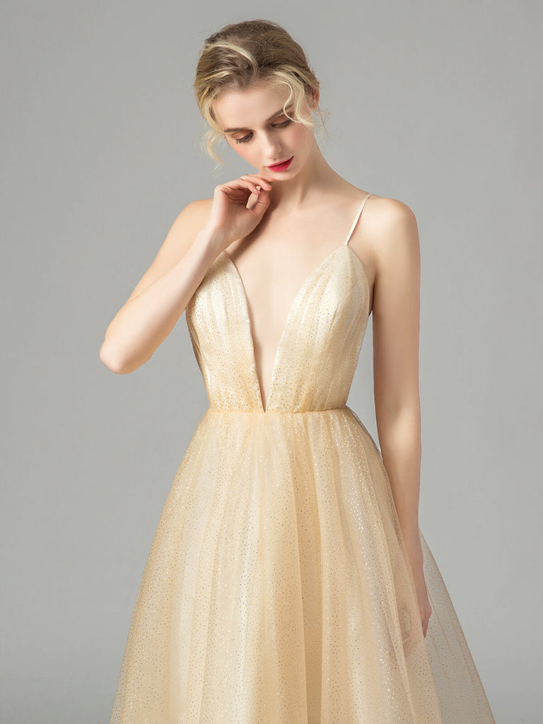 APRIKOSE VINTAGE SPAGHETTI TRÄGER BRAUTJUNGFER KLEID