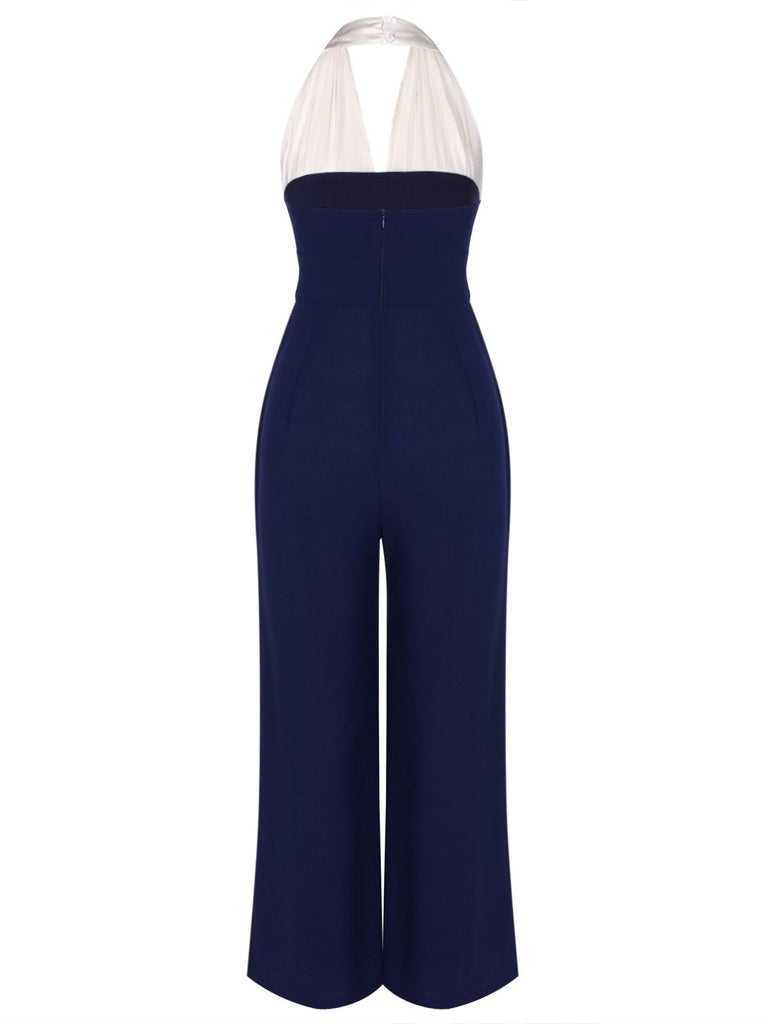 JUMPSUIT MIT NECKHOLDER BLAU UND WEIß