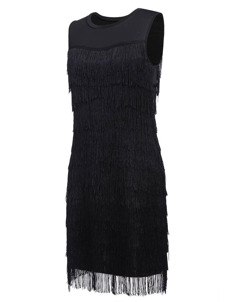 SCHWARZ 1920ER FRANSEN ÄRMELLOS VINTAGE PARTY KLEID