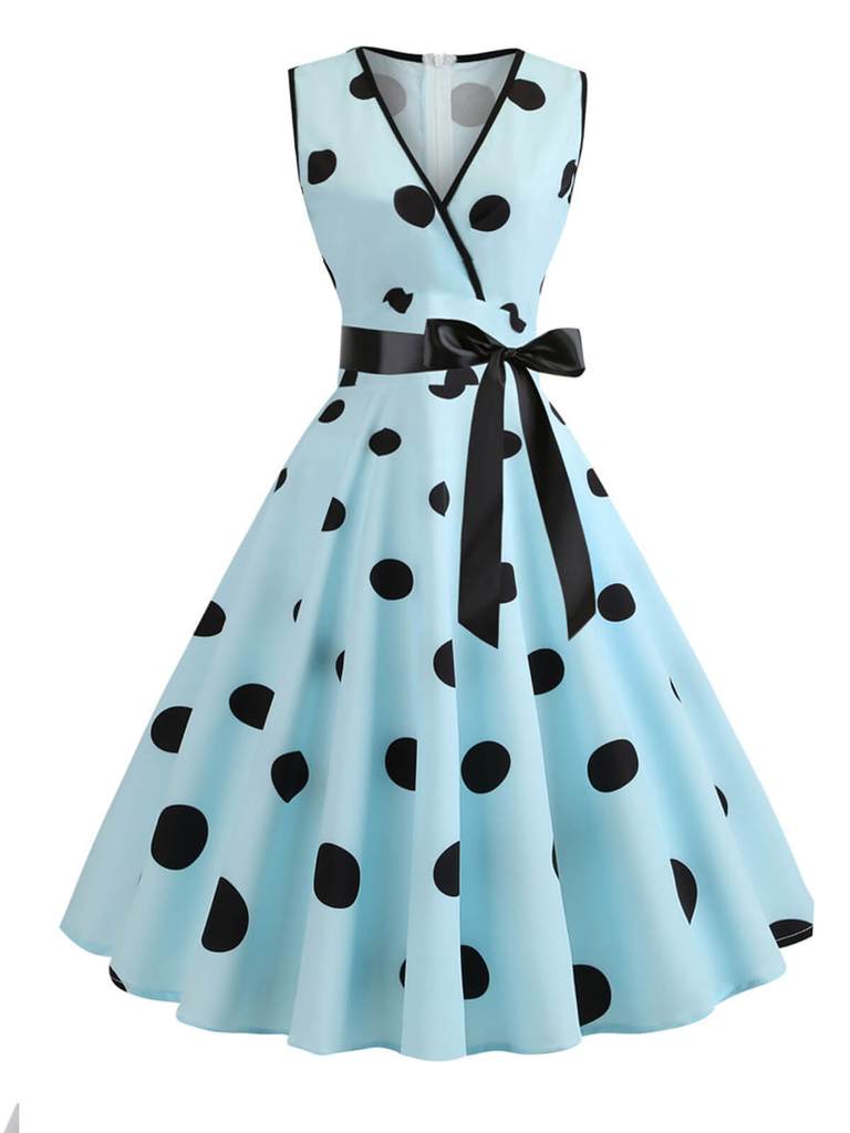 2PCS BLAU DOT 1950ER KLEID  & SCHWARZ UNTERROCK