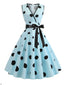 Blau 1950er Bogen Tupfen Swing Kleid