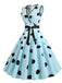 Blau 1950er Bogen Tupfen Swing Kleid
