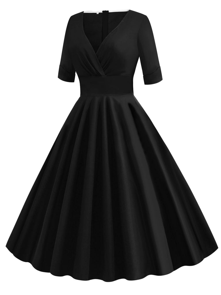 Grün 1950ER HOHE TAILLE V-AUSSCHNITT SWING KLEID