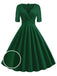 Grün 1950ER HOHE TAILLE V-AUSSCHNITT SWING KLEID