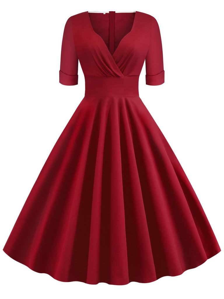 Grün 1950ER HOHE TAILLE V-AUSSCHNITT SWING KLEID