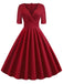 Grün 1950ER HOHE TAILLE V-AUSSCHNITT SWING KLEID