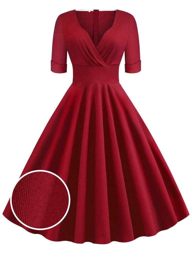 Grün 1950ER HOHE TAILLE V-AUSSCHNITT SWING KLEID