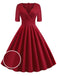 Weinrot 1950ER HOHE TAILLE V-AUSSCHNITT SWING KLEID