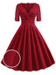 Weinrot 1950ER HOHE TAILLE V-AUSSCHNITT SWING KLEID