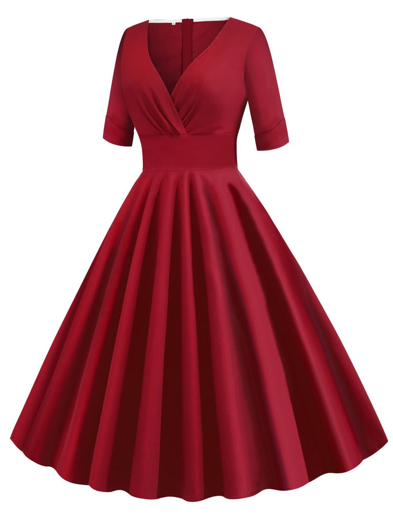 Grün 1950ER HOHE TAILLE V-AUSSCHNITT SWING KLEID