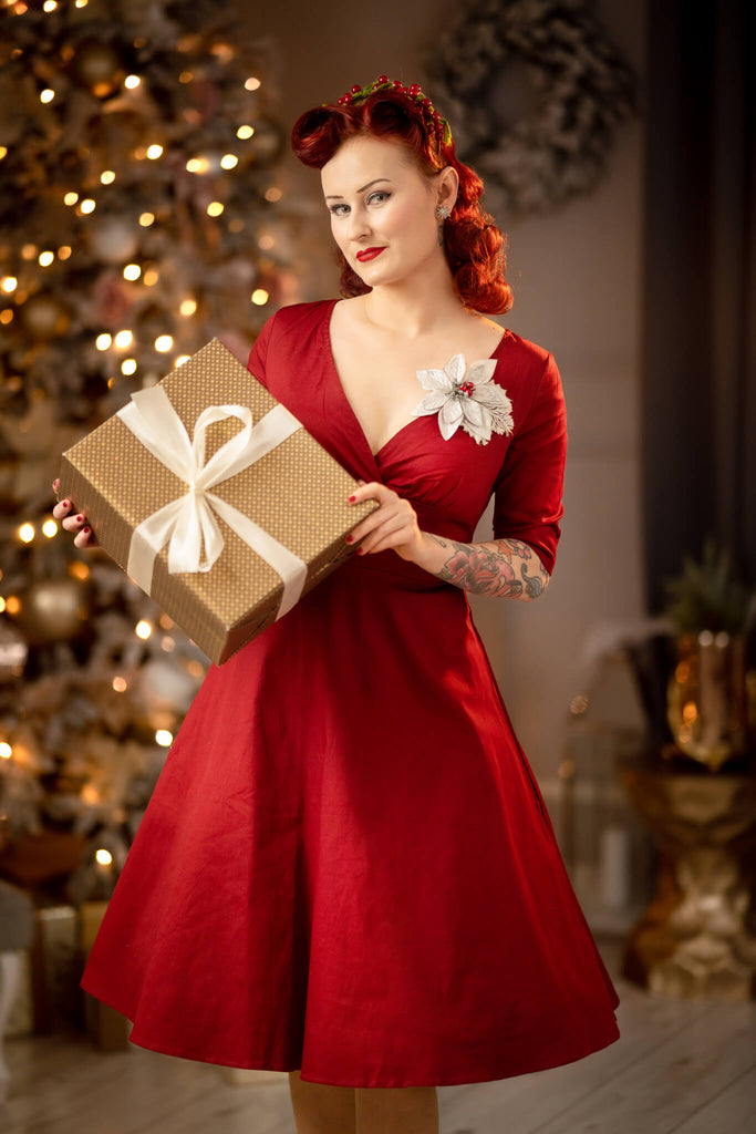 Grün 1950ER HOHE TAILLE V-AUSSCHNITT SWING KLEID