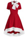 Rot 1950er Weihnachten Bogen Kragen Swing Kleid