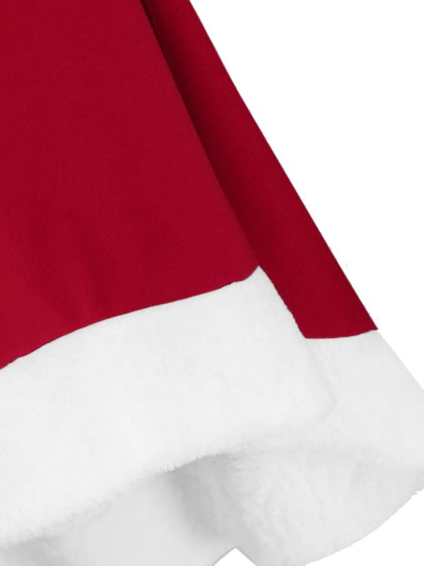 Rot 1950er Weihnachten Bogen Kragen Swing Kleid