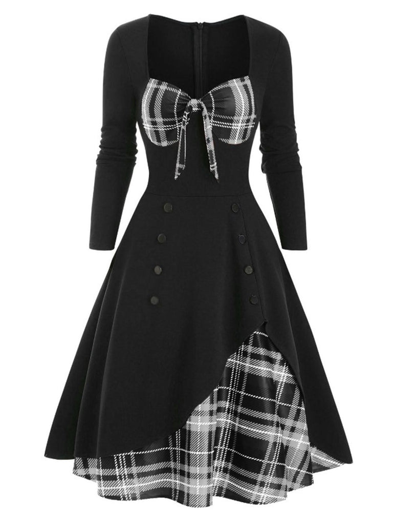 1950ER LANGE ÄRMEL PATCHWORK PLAID KLEID