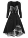1950ER LANGE ÄRMEL PATCHWORK PLAID KLEID