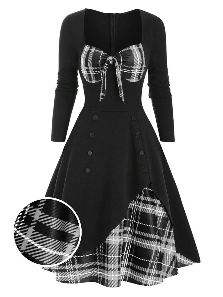 1950ER LANGE ÄRMEL PATCHWORK PLAID KLEID
