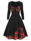 1950ER LANGE ÄRMEL PATCHWORK PLAID KLEID
