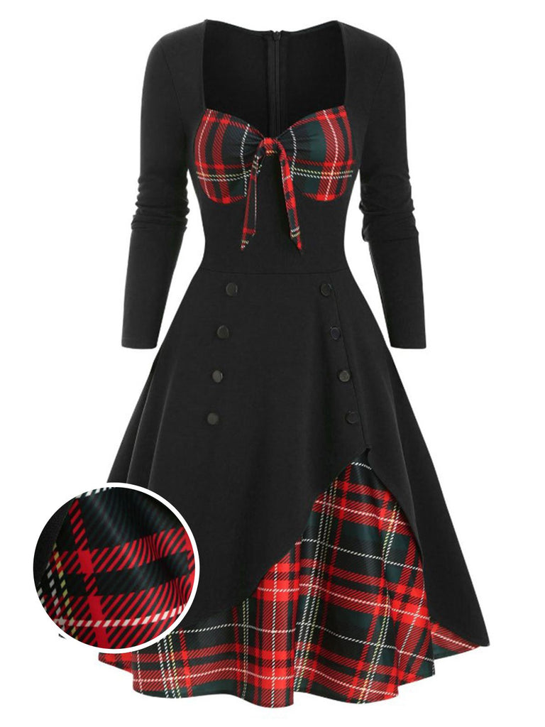 1950ER LANGE ÄRMEL PATCHWORK PLAID KLEID