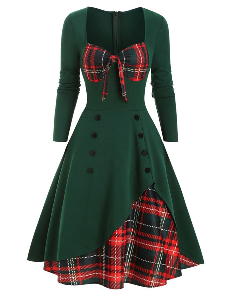 1950ER LANGE ÄRMEL PATCHWORK PLAID KLEID
