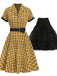 2PCS GELB PLAID 1950ER KLEID  & SCHWARZ UNTERROCK