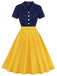 1950ER Patchwork V-Ausschnitt Kurzarm Swing Kleid