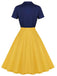 1950ER Patchwork V-Ausschnitt Kurzarm Swing Kleid