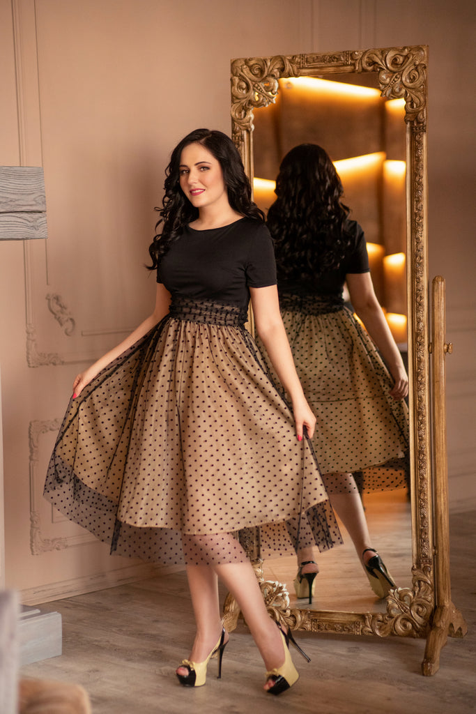 1950ER PATCHWORK KURZARM DOT SWING KLEID