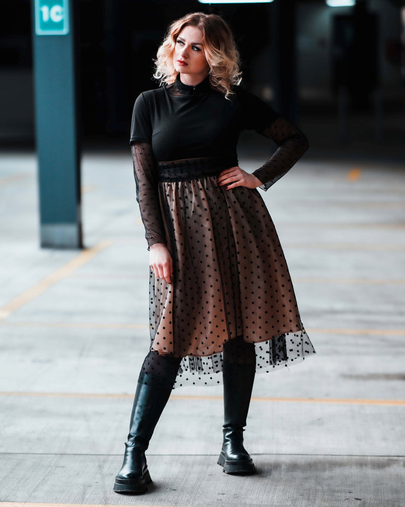 1950ER PATCHWORK KURZARM DOT SWING KLEID