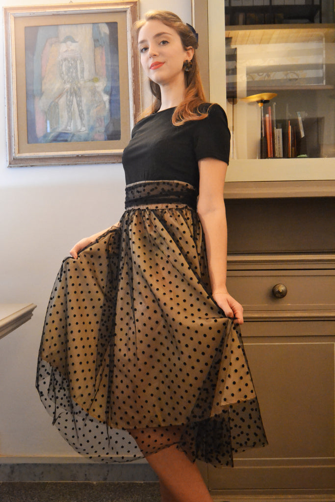1950ER PATCHWORK KURZARM DOT SWING KLEID