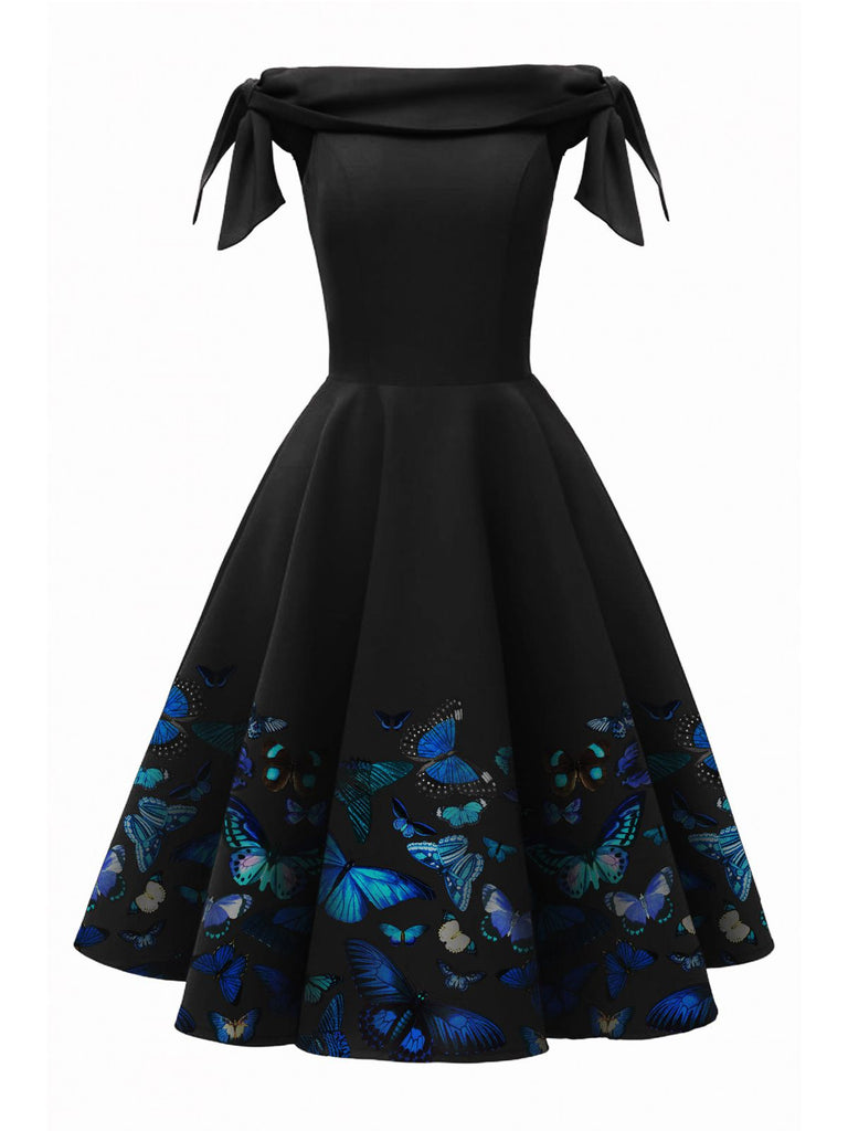 1950ER VINTAGE SCHULTERFREI SCHMETTERLING KLEID
