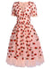 Rosa 1950er Spitze Erdbeere Swing Kleid