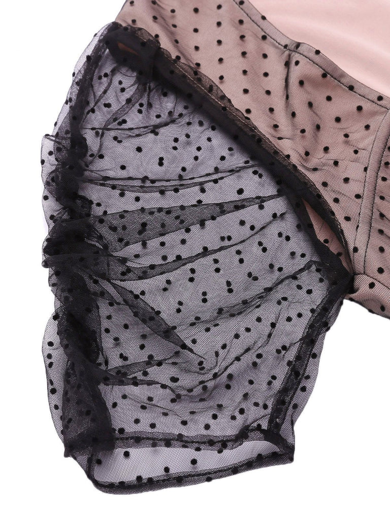 Rosa 1960er Tupfen Netz Bleistift Kleid