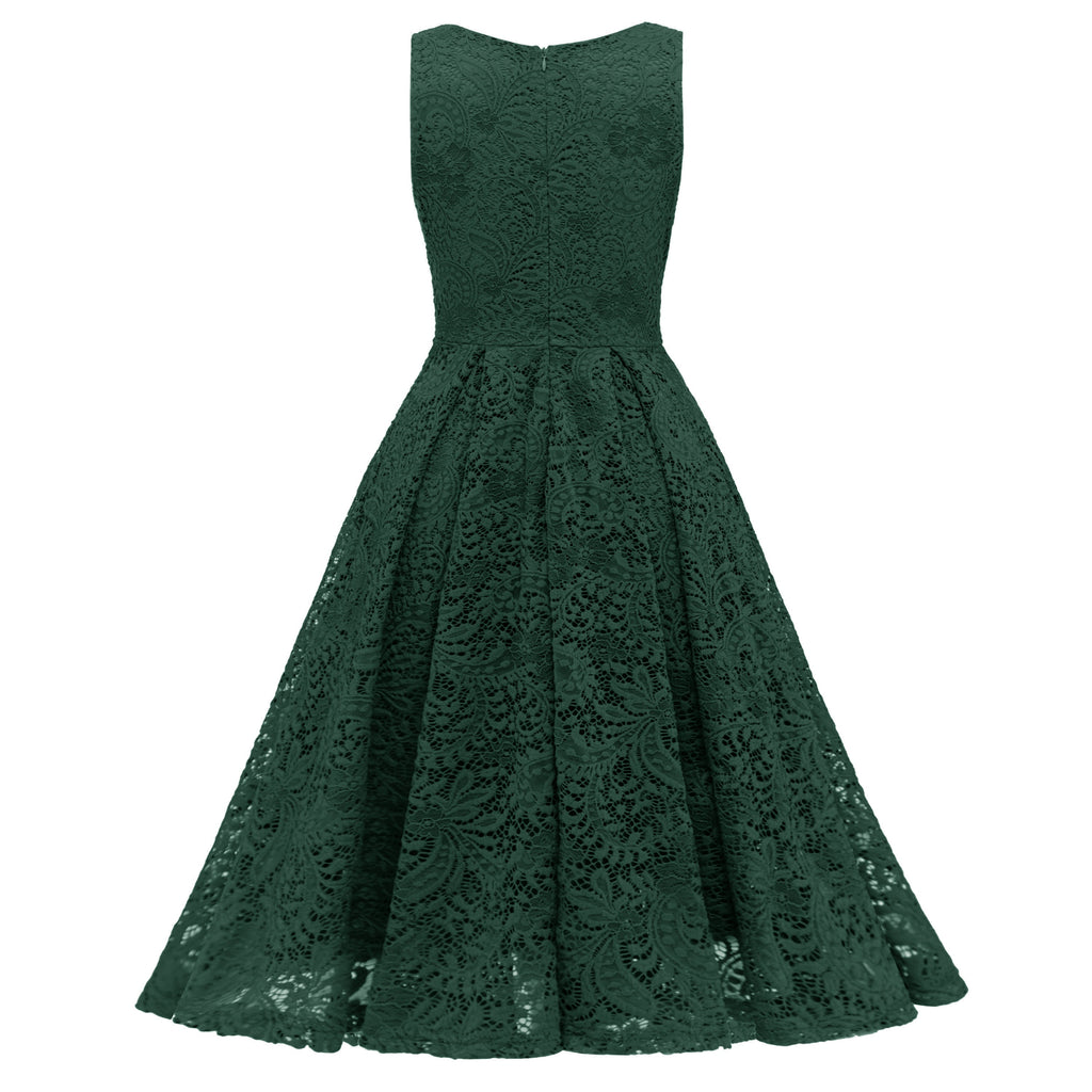 Rosa 1950ER SPITZE BLUMEN SWING KLEID