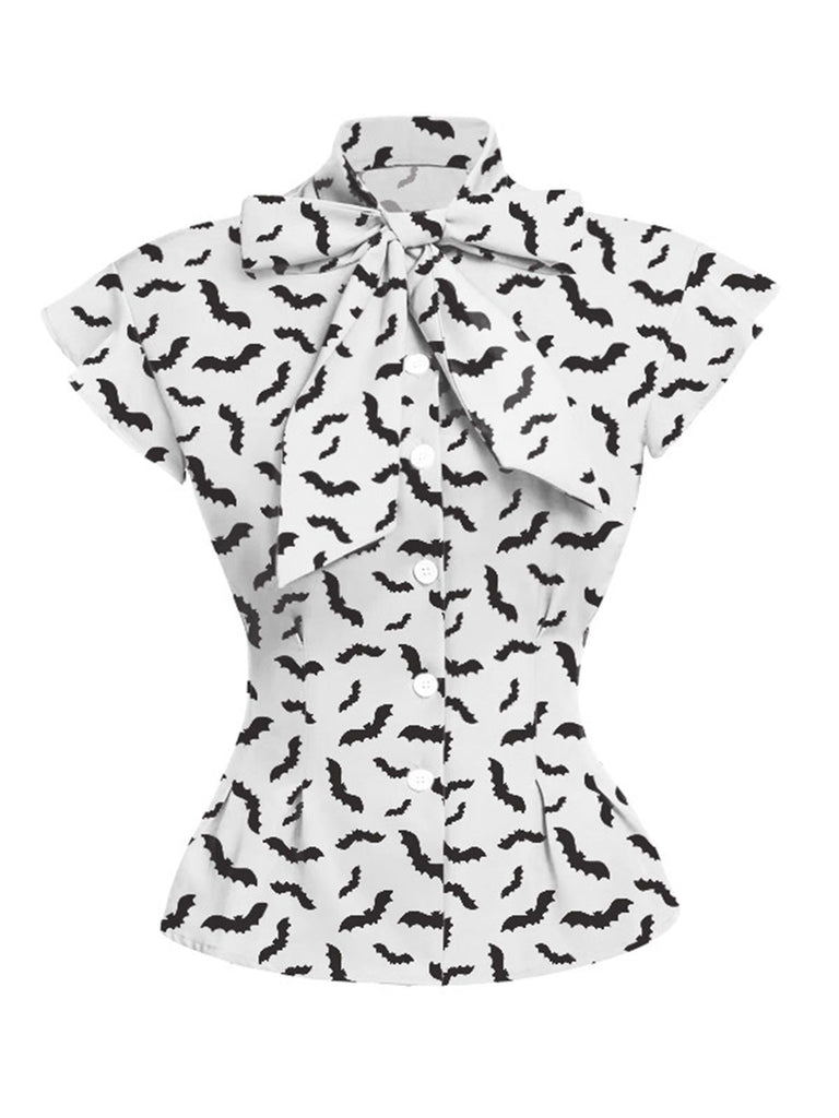 WEIß 1950ER BOW BAT BLUSE TOP
