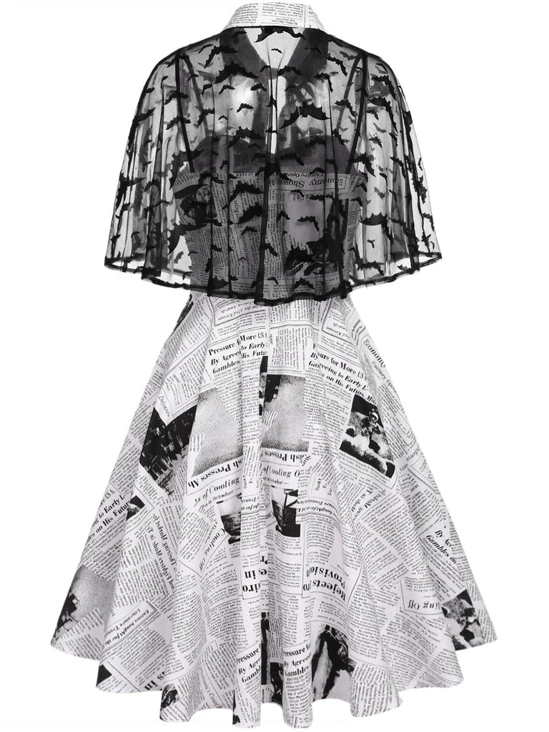 Weiß 1950er Halloween Fledermaus Kap Swing Kleid