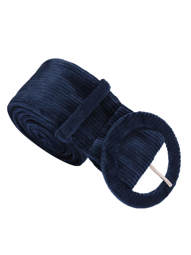 Marineblau 1950er Samt Lang Mantel