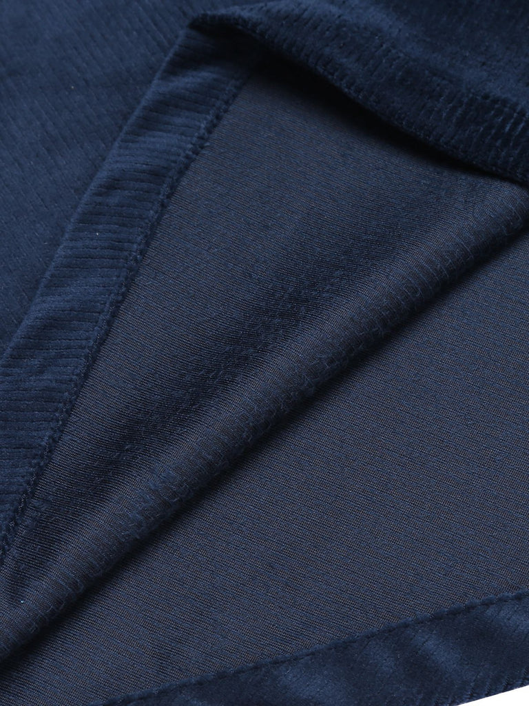 Marineblau 1950er Samt Lang Mantel