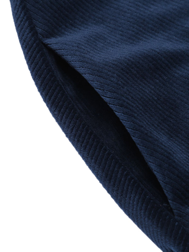 Marineblau 1950er Samt Lang Mantel