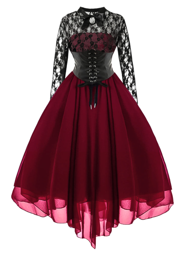 1950er Gothic Steampunk Spitzen Swing Kleid
