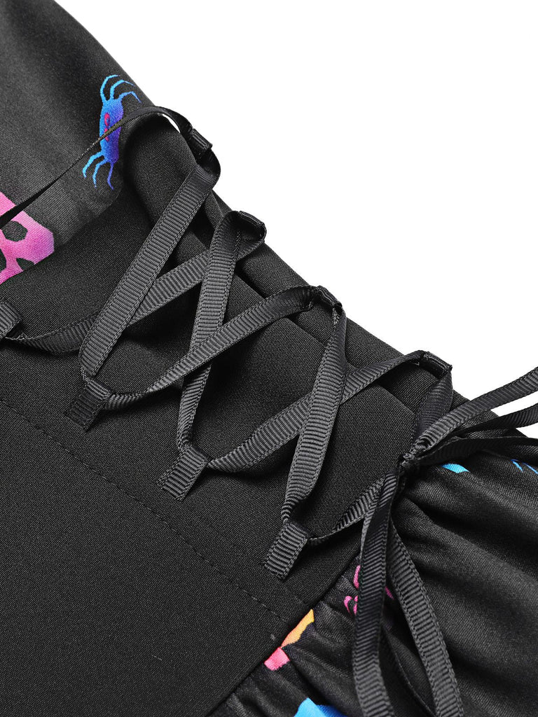 1950er Halloween Buntes Kürbis Drucken Träger Kleid