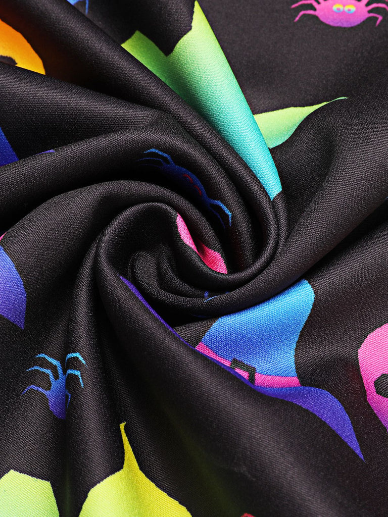 1950er Halloween Buntes Kürbis Drucken Träger Kleid